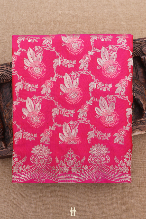 Banarasi Silk Saree In Rani Pink With Floral Design