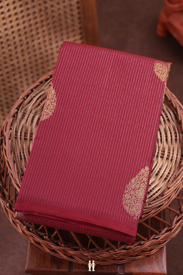 Kanchipuram Silk Saree In Ruby Red With Stripes Design