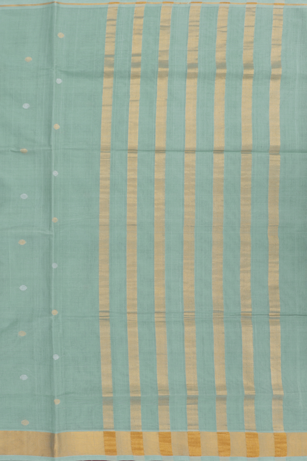 Venkatagiri Cotton Saree In Dusty Green With Polka Buttas