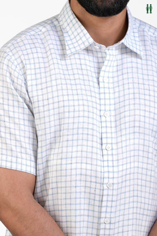 Regular Collar Checks Design White Linen Shirt