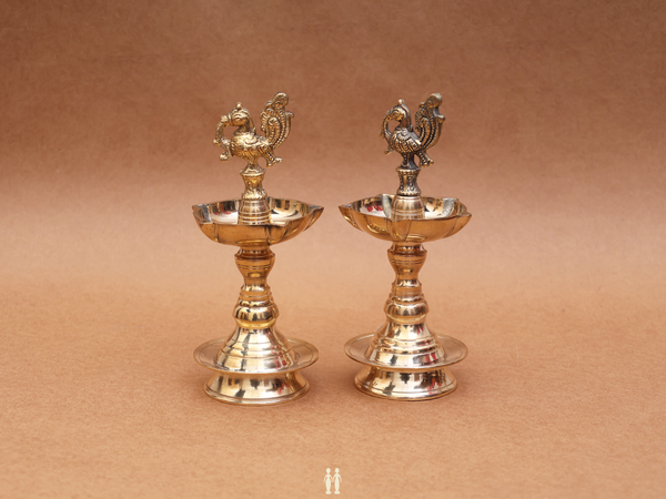 Peacock Design Brass Vilakku For Pooja Set