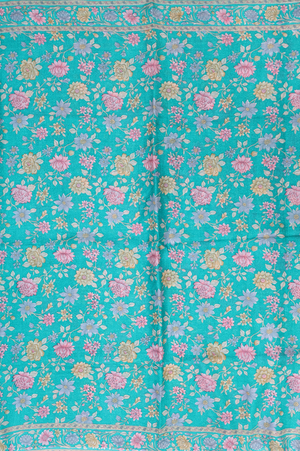 Printed Silk Saree In Green With Floral Design