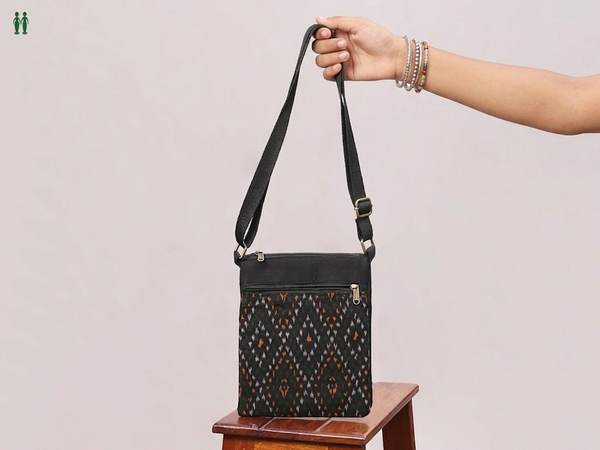 Printed Design Black Cotton Sling Bag