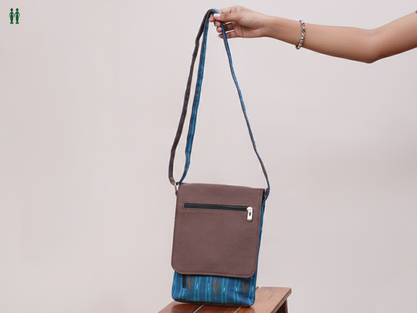 Printed Design Blue Cotton Sling Bag