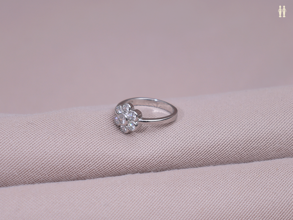 Floral Design With Crystal Stone Pure Silver Ring