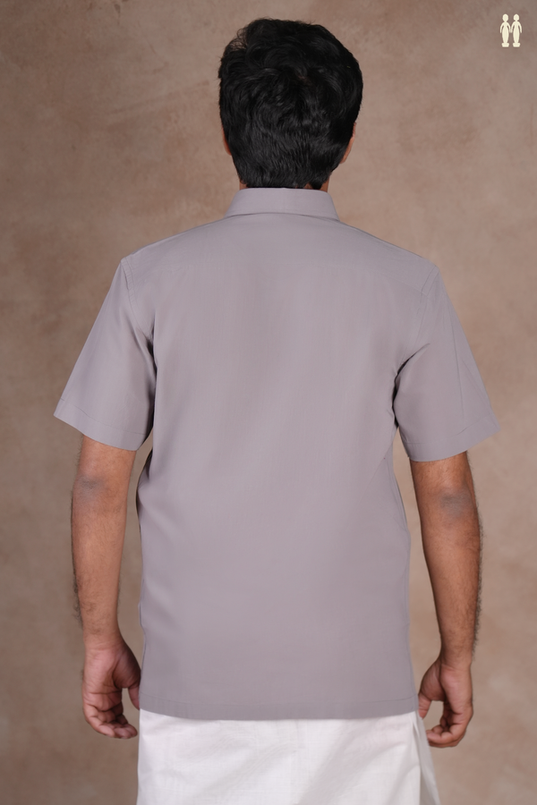 Regular Collar Plain Grey Cotton Shirt