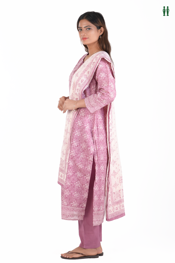 Front Tie Up Printed Design Pink Cotton Salwar Set
