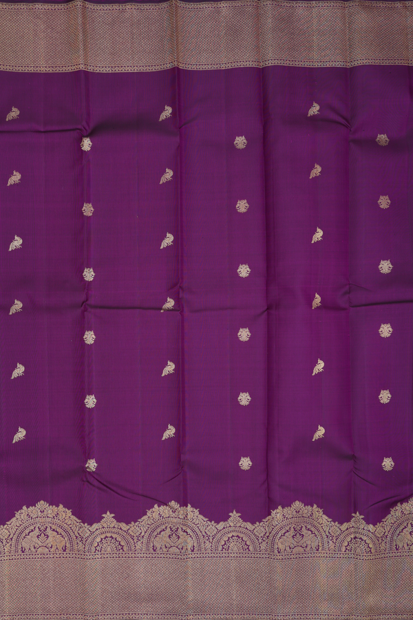 Kanchipuram Silk Saree In Purple With Iruthalai Pakshi Buttas