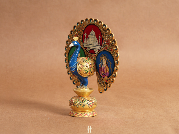 Set Of 2 Wooden Handicraft Dancing peacock For Decor