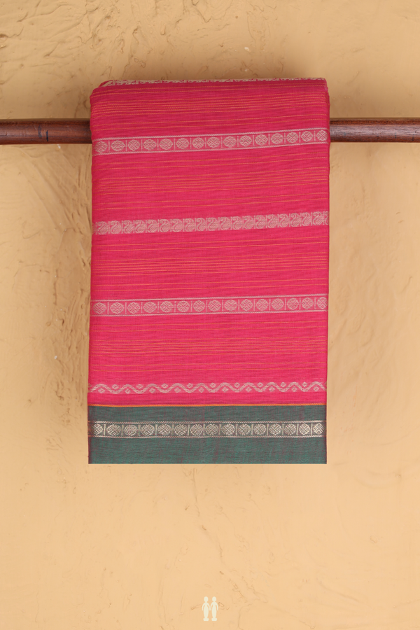 Chettinadu Cotton Saree In Rani Pink With Threadwork Design