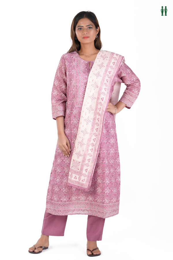 Front Tie Up Printed Design Pink Cotton Salwar Set