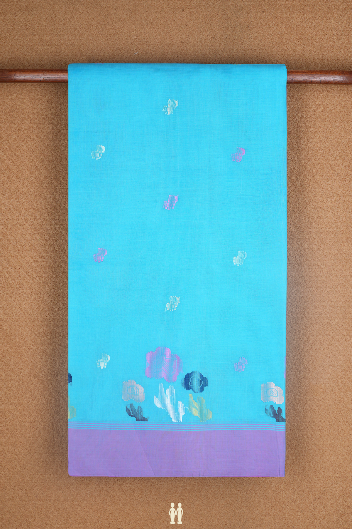 Threadwork Buttas Sky Blue Bengal Cotton Saree