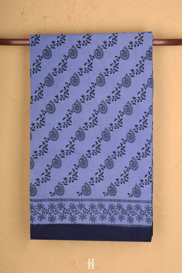 Sungudi Cotton Saree In Blue With Paisley Design