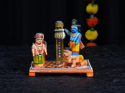 Lord Krishna Stealing Butter Wooden Handicraft For Golu