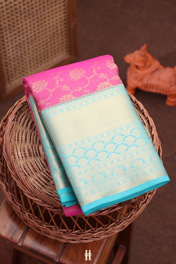 Kanchipuram Silk Saree In Pink With Floral Design