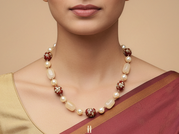 White And Red Quartz Gold Plated Silver Chain