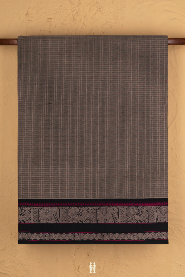 Coimbatore Cotton Saree In Oxford Brown With Checks Design