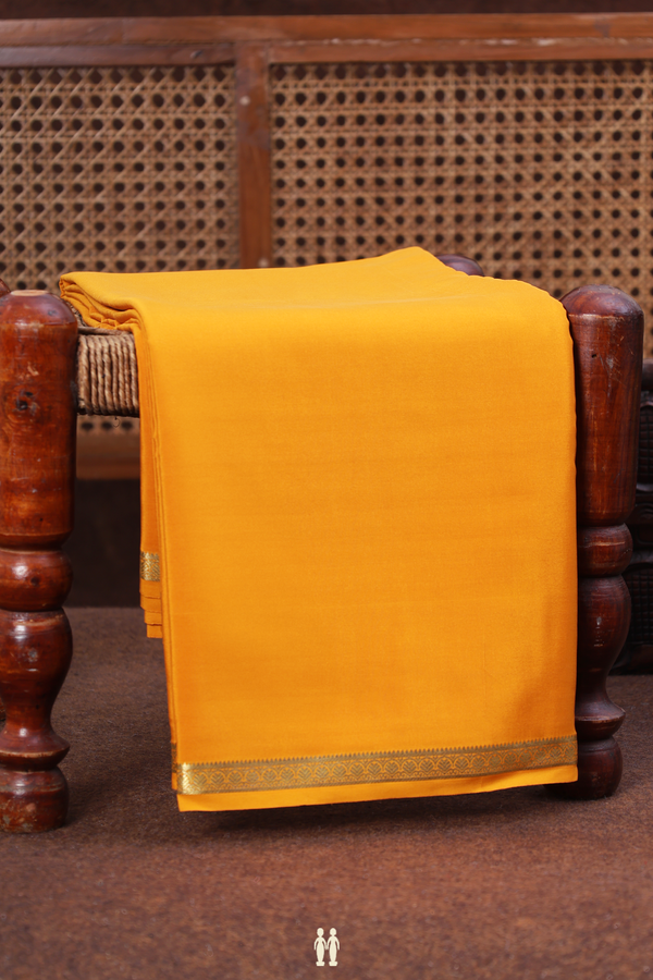 Mysore Silk Saree In Plain Mustard Yellow With Zari Border