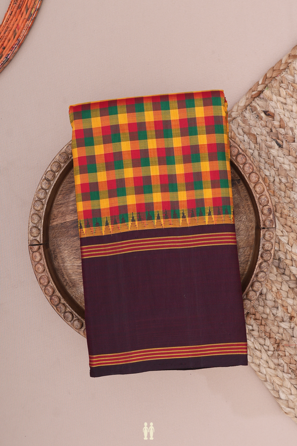 Kanchipuram Silk Saree In Multicolor With Checks Design