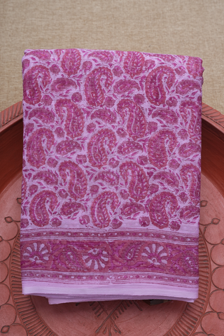 Paisley Design Printed Pastel Pink Chiffon Saree