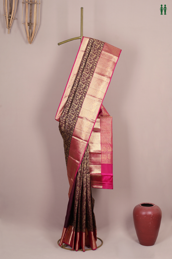 Kanchipuram Silk Saree Coffee Brown With Vanasingaram Design