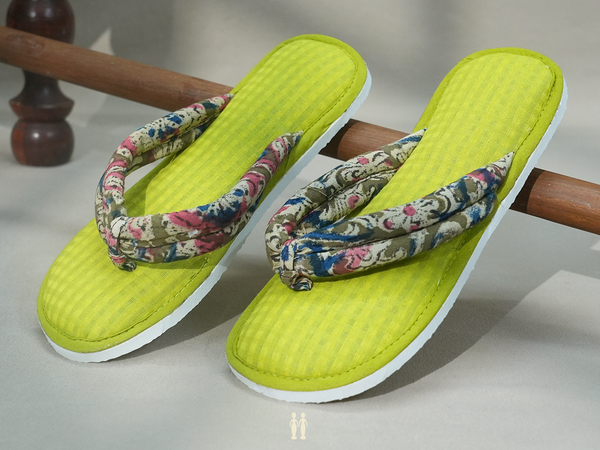 Self Checks Design Lime Green Cotton Slippers