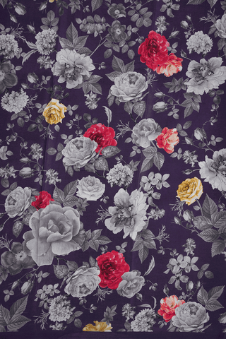 Floral Digital Printed Dark Purple Crepe Saree