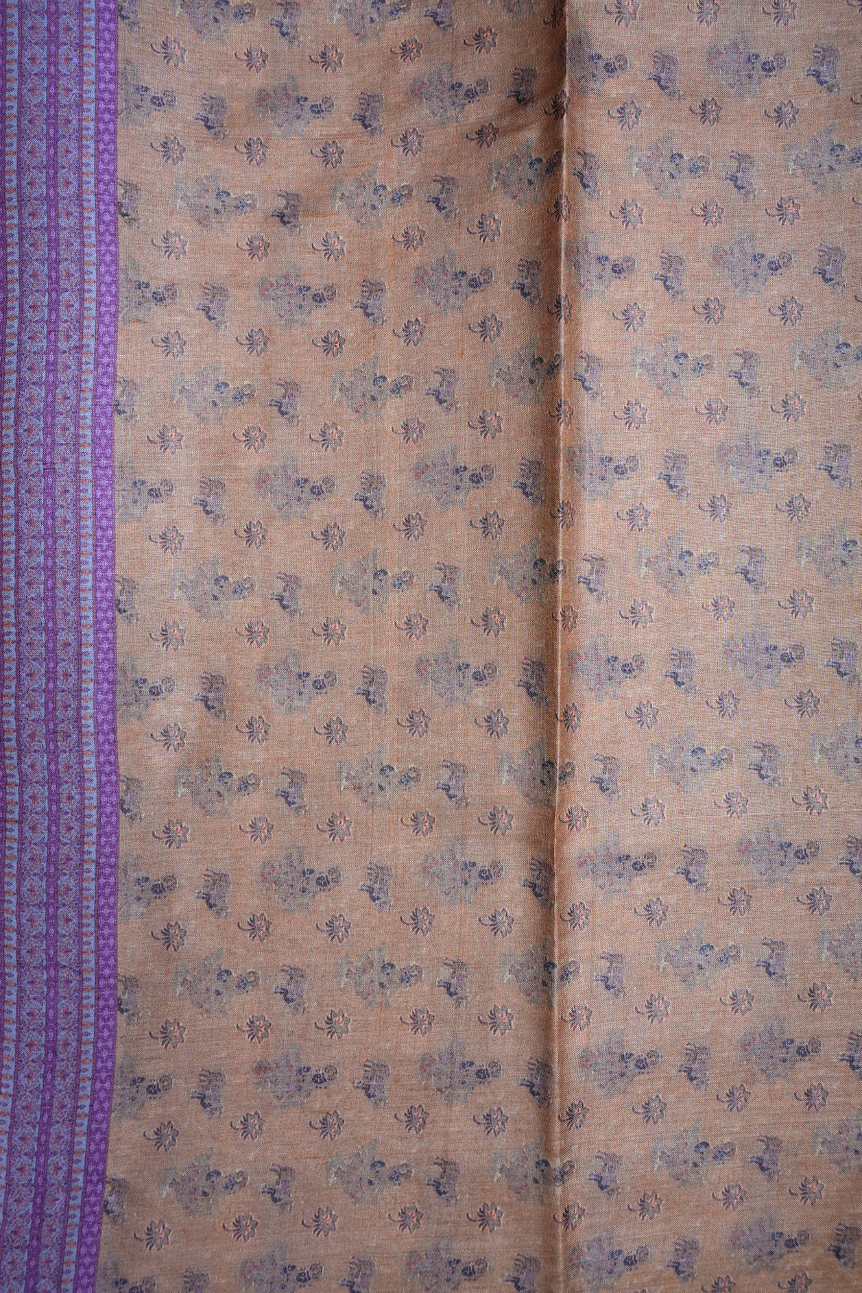 Allover Floral And Cow Printed Dusty Brown Tussar Silk Saree