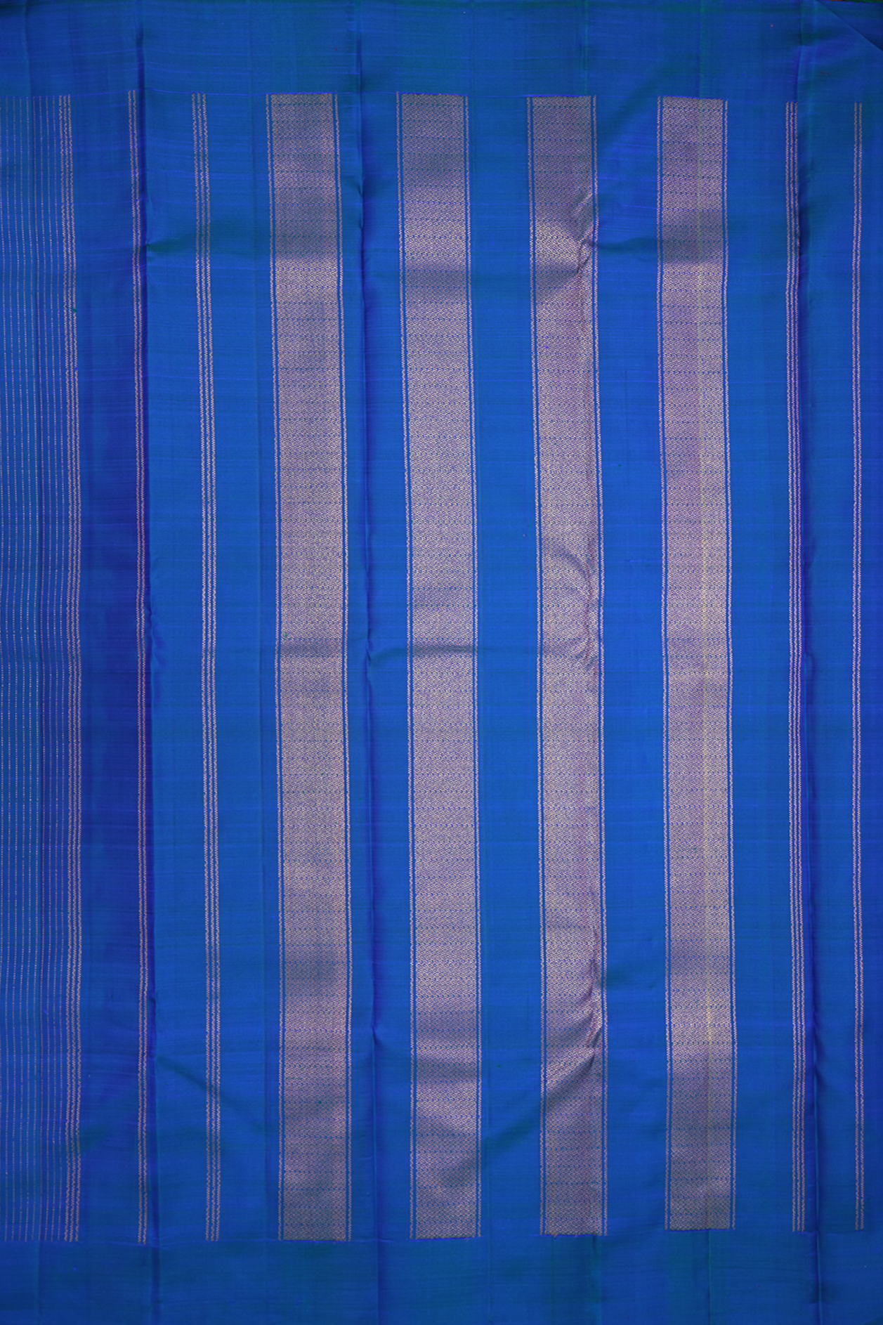 Stripes With Floral Motifs Peacock Blue Kanchipuram Silk Saree