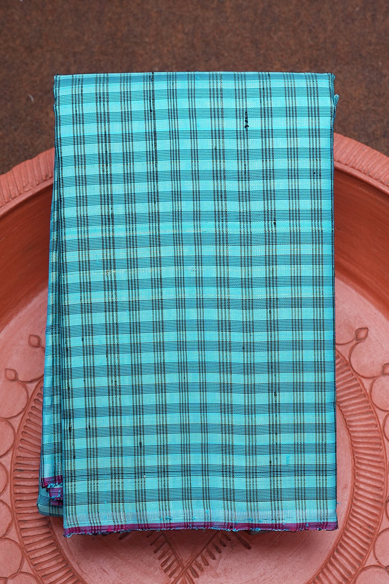Checks Design Cerulean Blue Kanchipuram Silk Saree