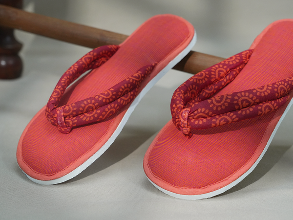 Plain Coral Red Cotton Slippers