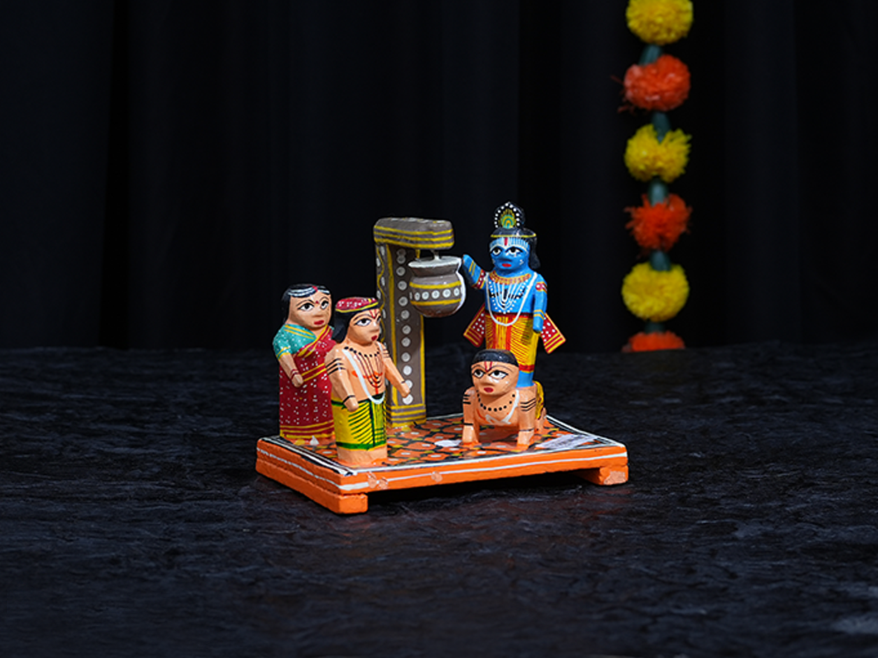 Lord Krishna Stealing Butter Wooden Handicraft For Golu
