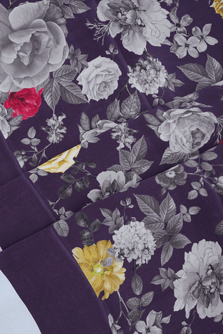 Floral Digital Printed Dark Purple Crepe Saree
