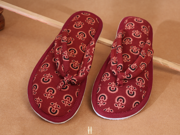 Printed Design Red Cotton Slippers