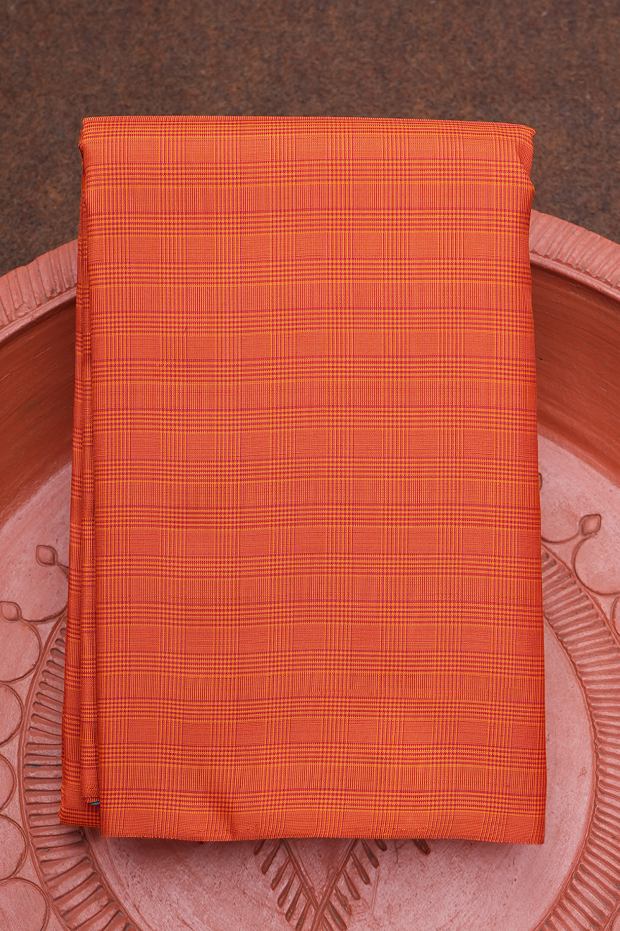Checks Design Burnt Orange Kanchipuram Silk Saree