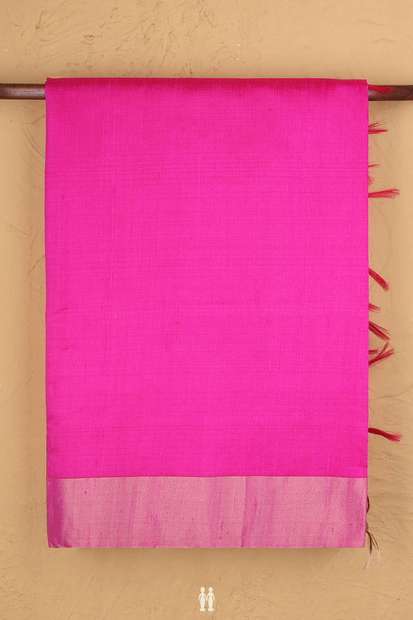 Raw Silk Saree In Plain Magenta With Bavanchi Border