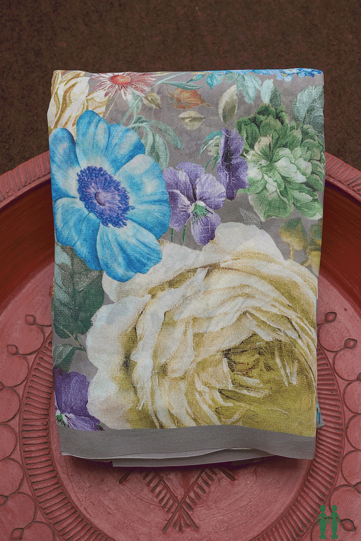Floral Digital Printed Taupe Grey Georgette Saree