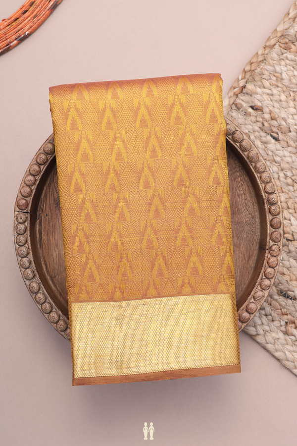 Kanchipuram Silk Saree In Golden Brown With Temple Design