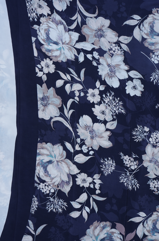 Floral Digital Printed Navy Blue Crepe Saree