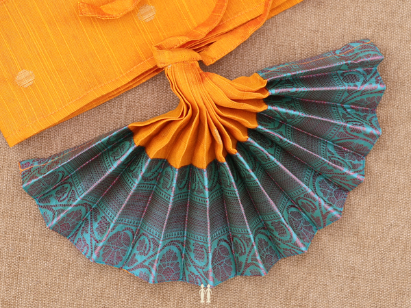 Zari Buttas Orange Silk Cotton Amman Pavadai Set