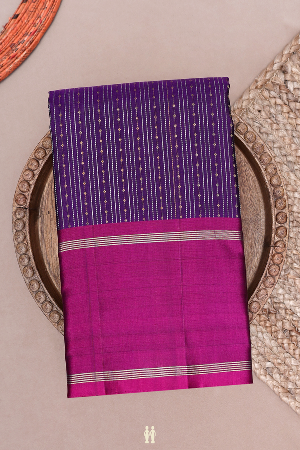 Kanchipuram Silk Saree In Regal Purple With Stripes Design