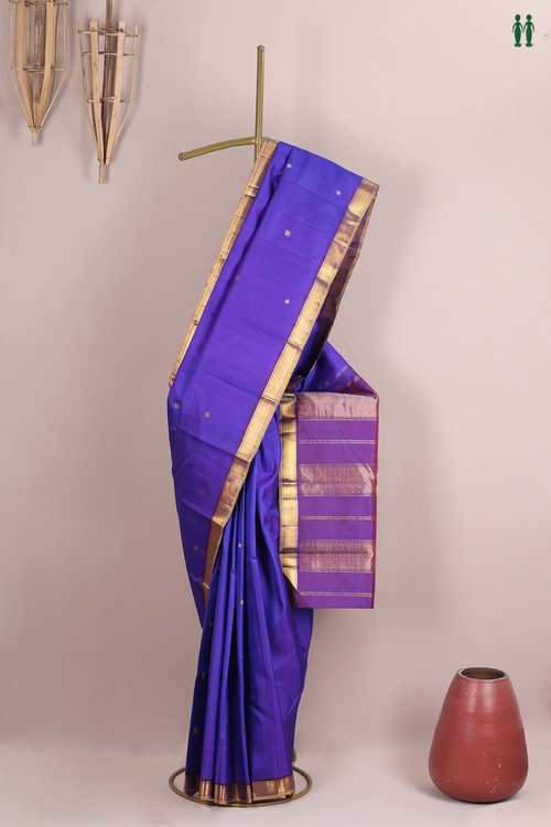 Kanchipuram Silk Saree In Royal Purple With Zari Buttas