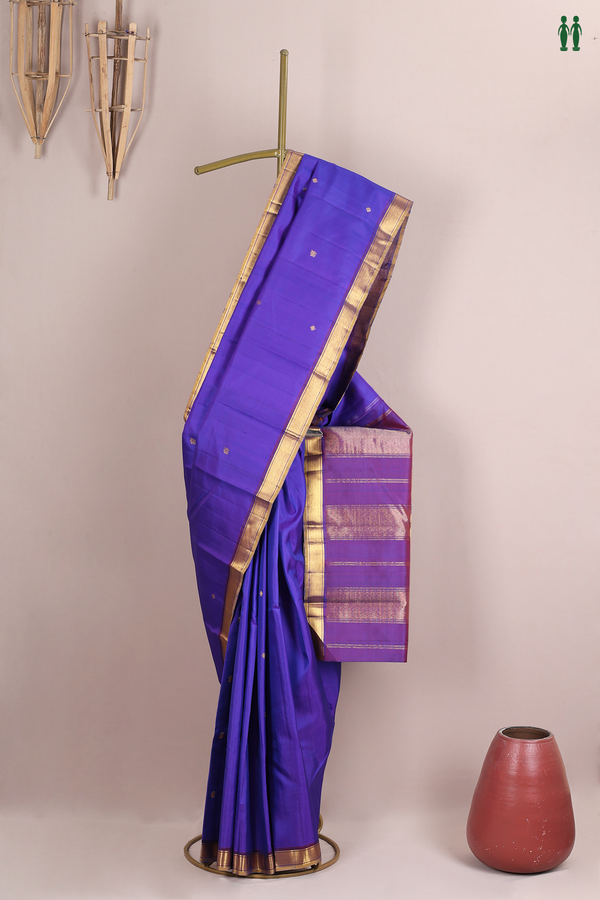 Kanchipuram Silk Saree In Royal Purple With Zari Buttas