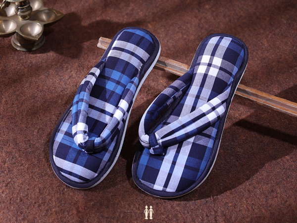 Checks Design Blue Cotton Slippers
