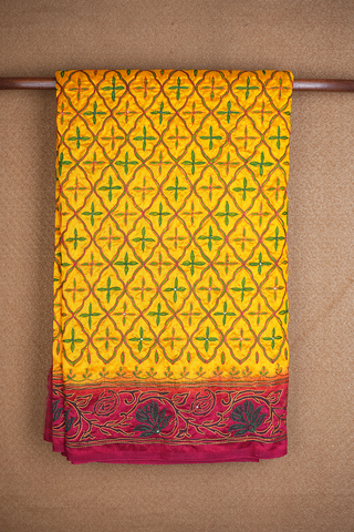 Floral Embroidered Design Mango Yellow Raw Silk Saree