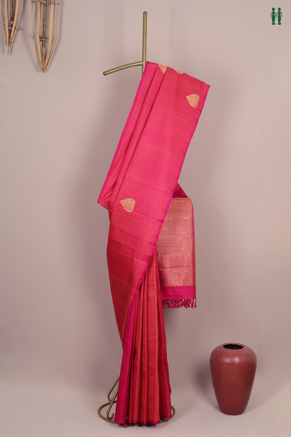 Kanchipuram Silk Saree Rani Pink Along Threadwork With Motifs