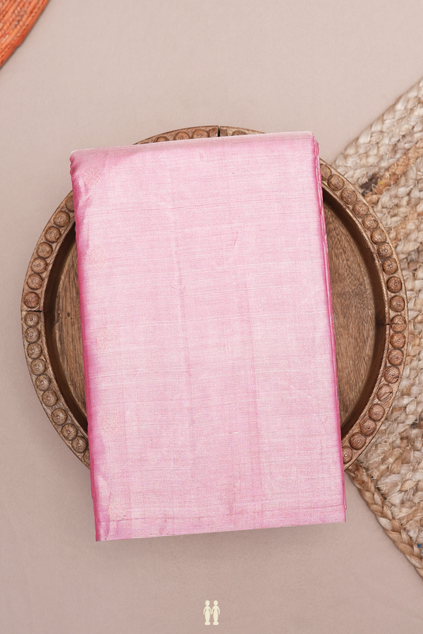 Kanchipuram Silk Saree In Pink Tissue With Zari Buttas