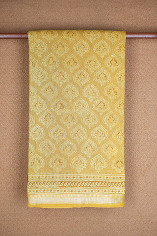 Allover Design Printed Golden Yellow Chanderi Cotton Saree