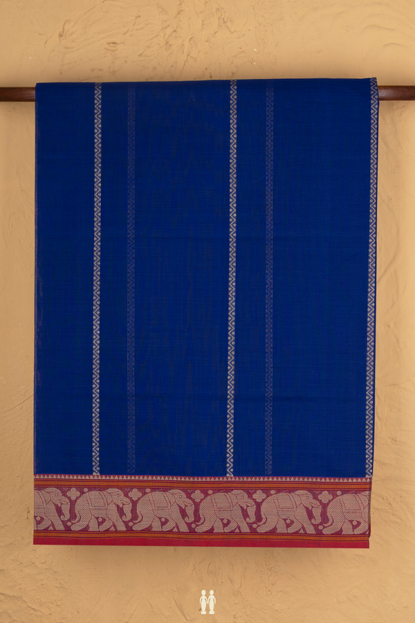 Coimbatore Cotton Saree In Royal Blue With Chevron Design