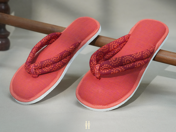 Plain Coral Red Cotton Slippers